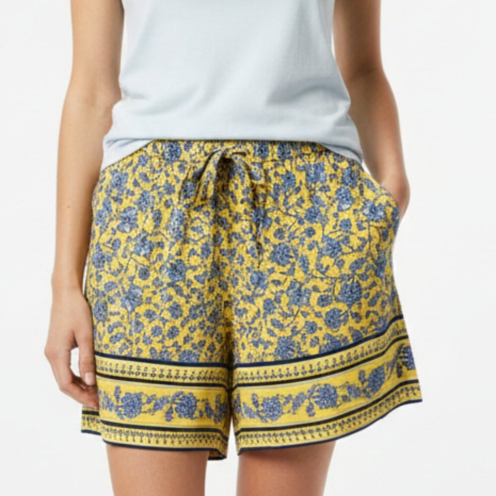 J. Jill Shorts Yellow Blue Boho Tassel Festival Coastal L NWOT - Picture 11 of 11